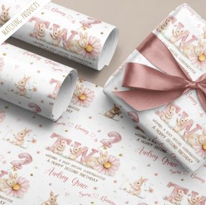 Girls 2nd Birthday Rabbit Gift Wrapping Paper