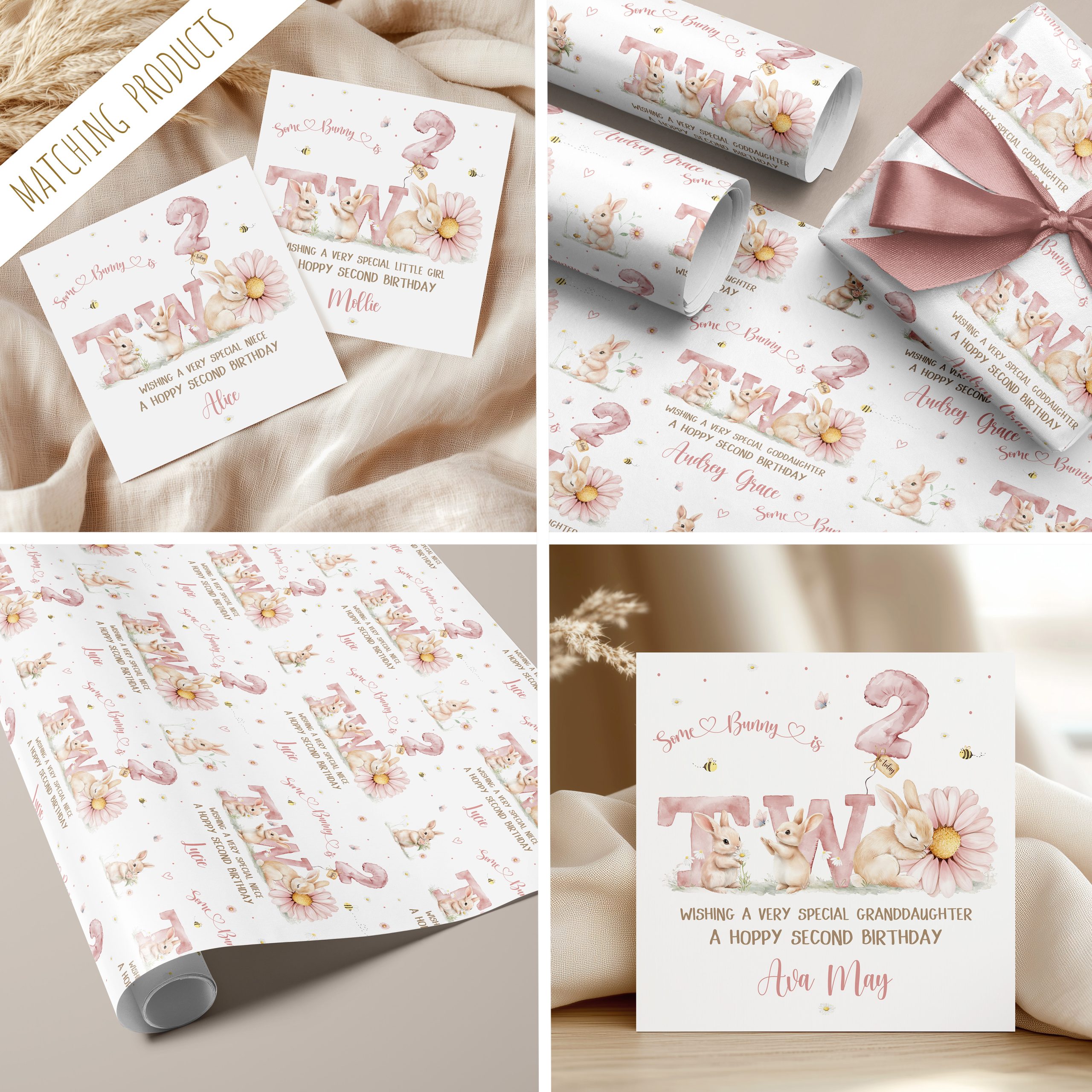 Girls 2nd Birthday Bunny Rabbit Card