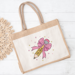 Personalised Teacher Jute Bag with pocket