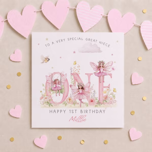Girls 1st Birthday Fairy Card