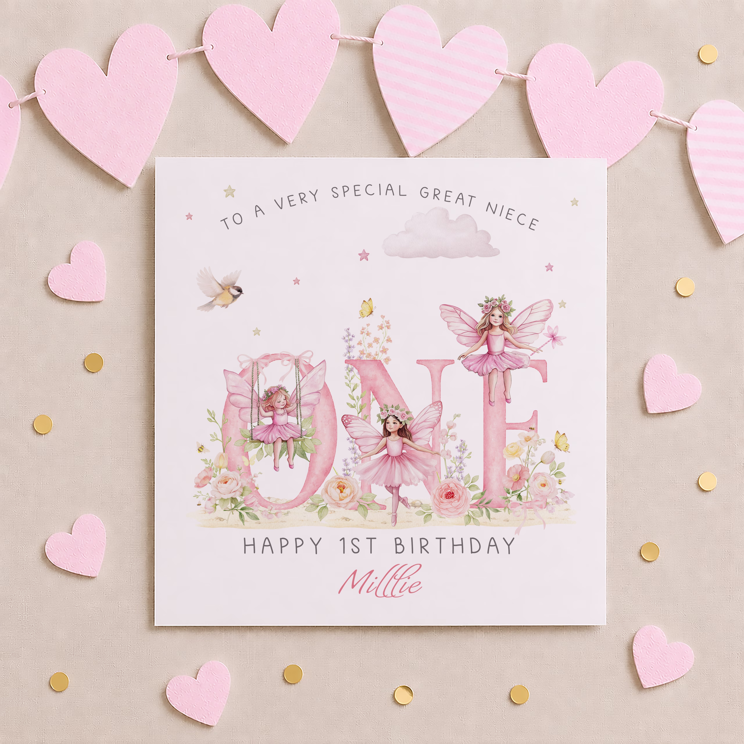 Girls 1st Birthday Fairy Card