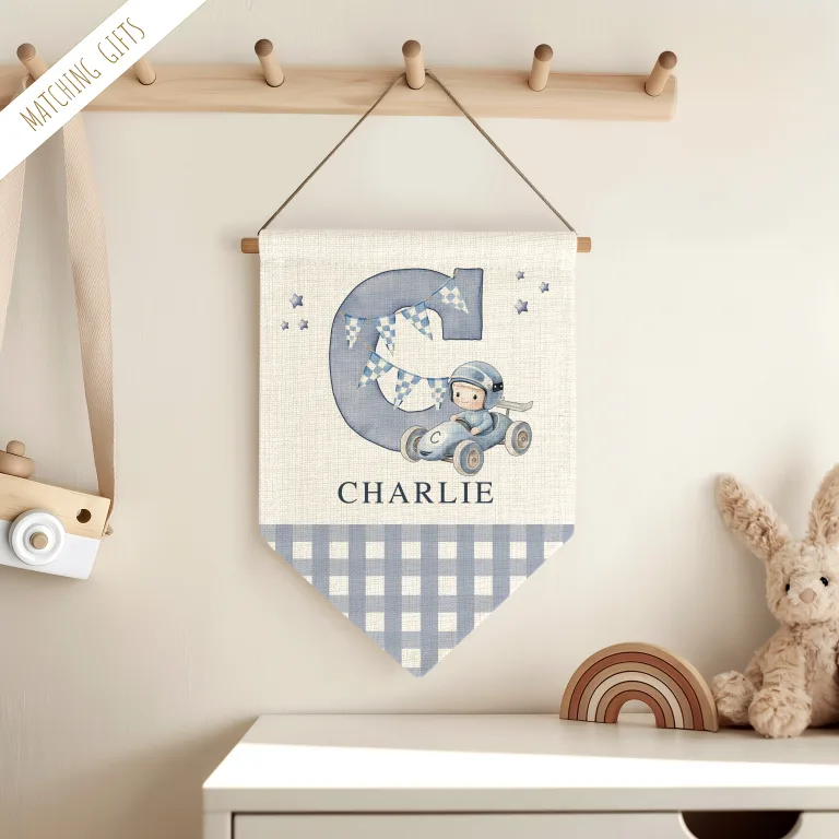 Personalised Racing Car Linen Wall Banner