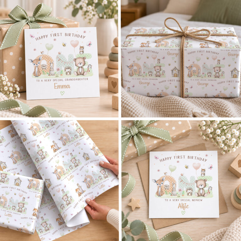 Personalised 1st Birthday Woodland Animals Wrapping Paper