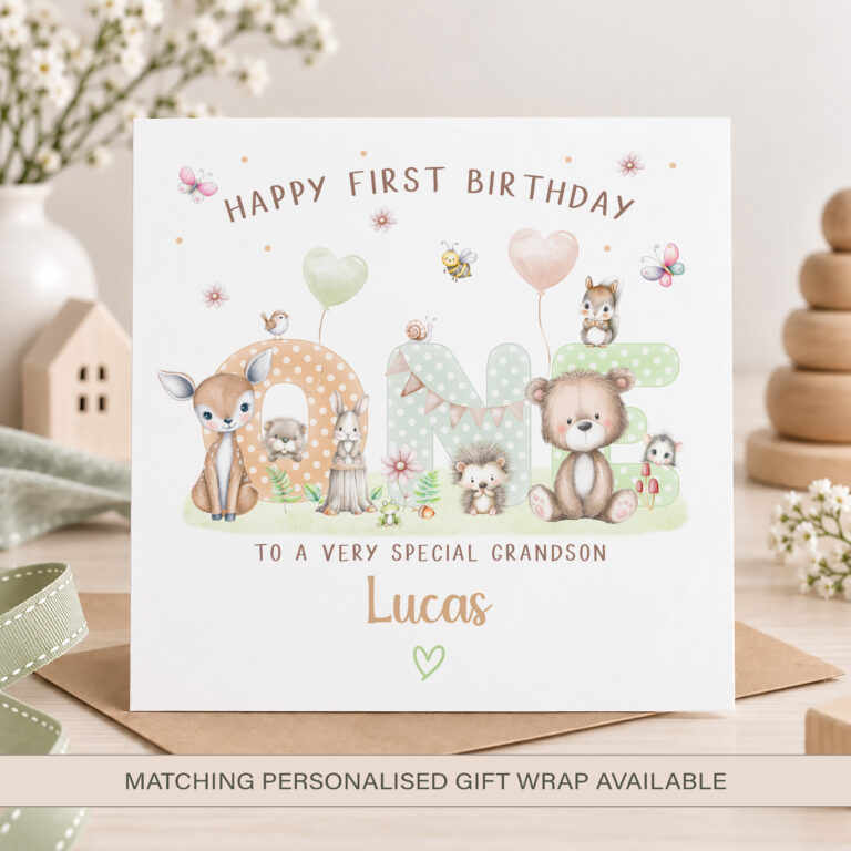 Personalised 1st Birthday Woodland Animals Card