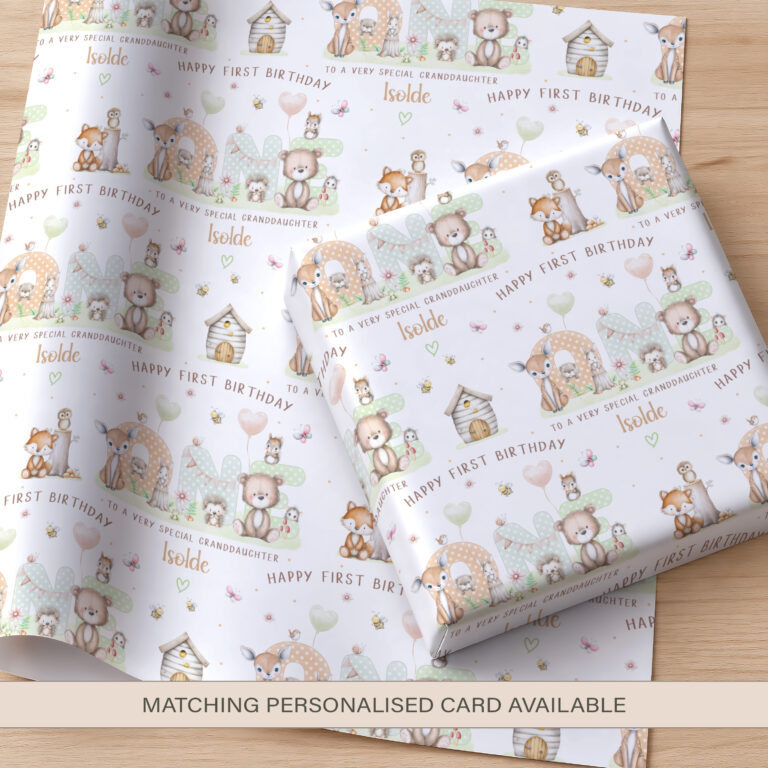 Personalised 1st Birthday Woodland Animals Wrapping Paper