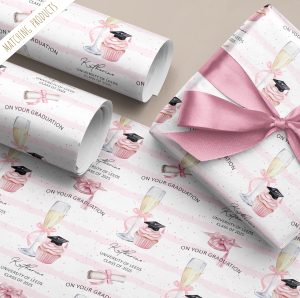 Personalised Pink Champagne Graduation Wrapping Paper