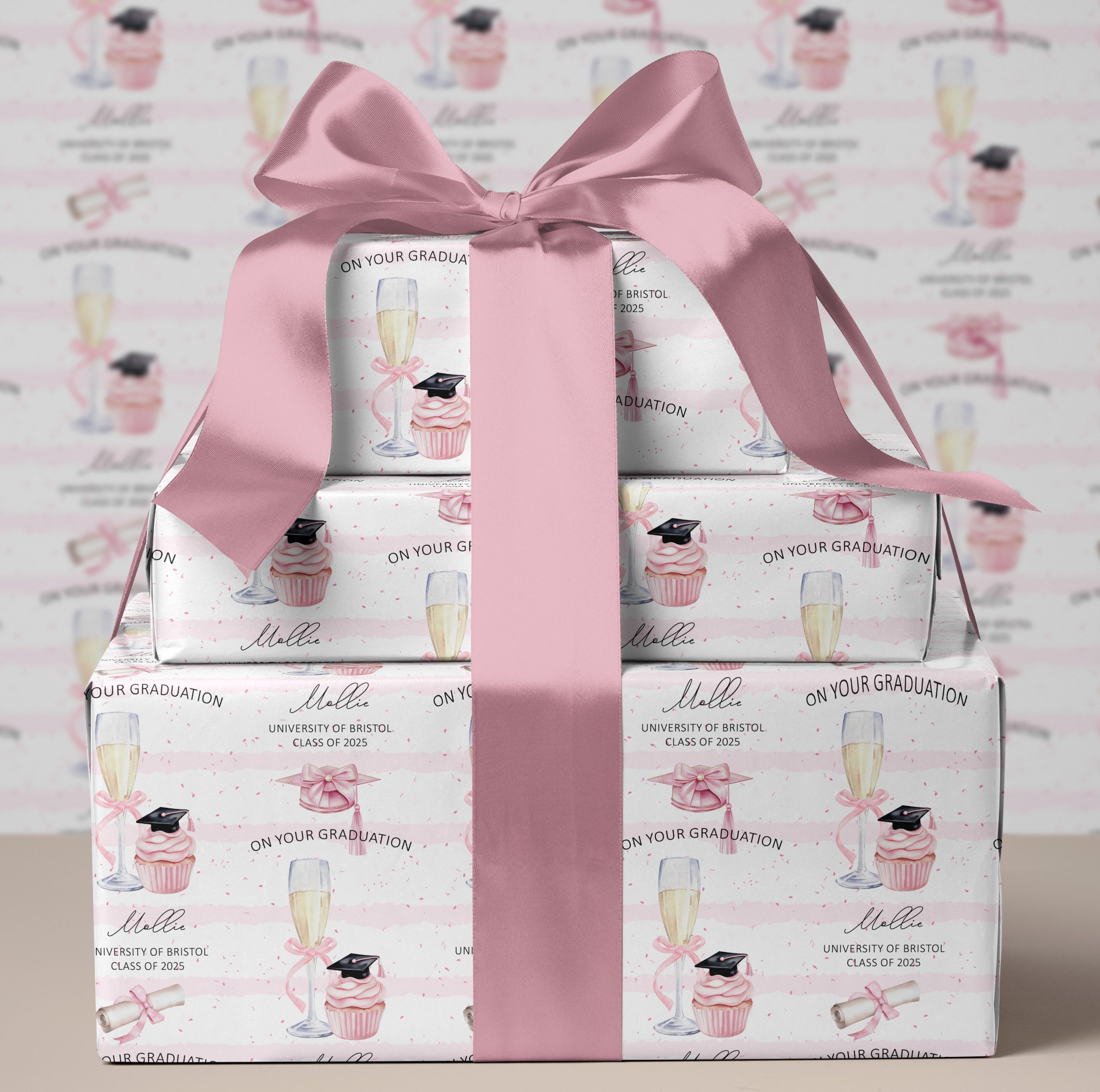 Personalised Pink Champagne Graduation Wrapping Paper