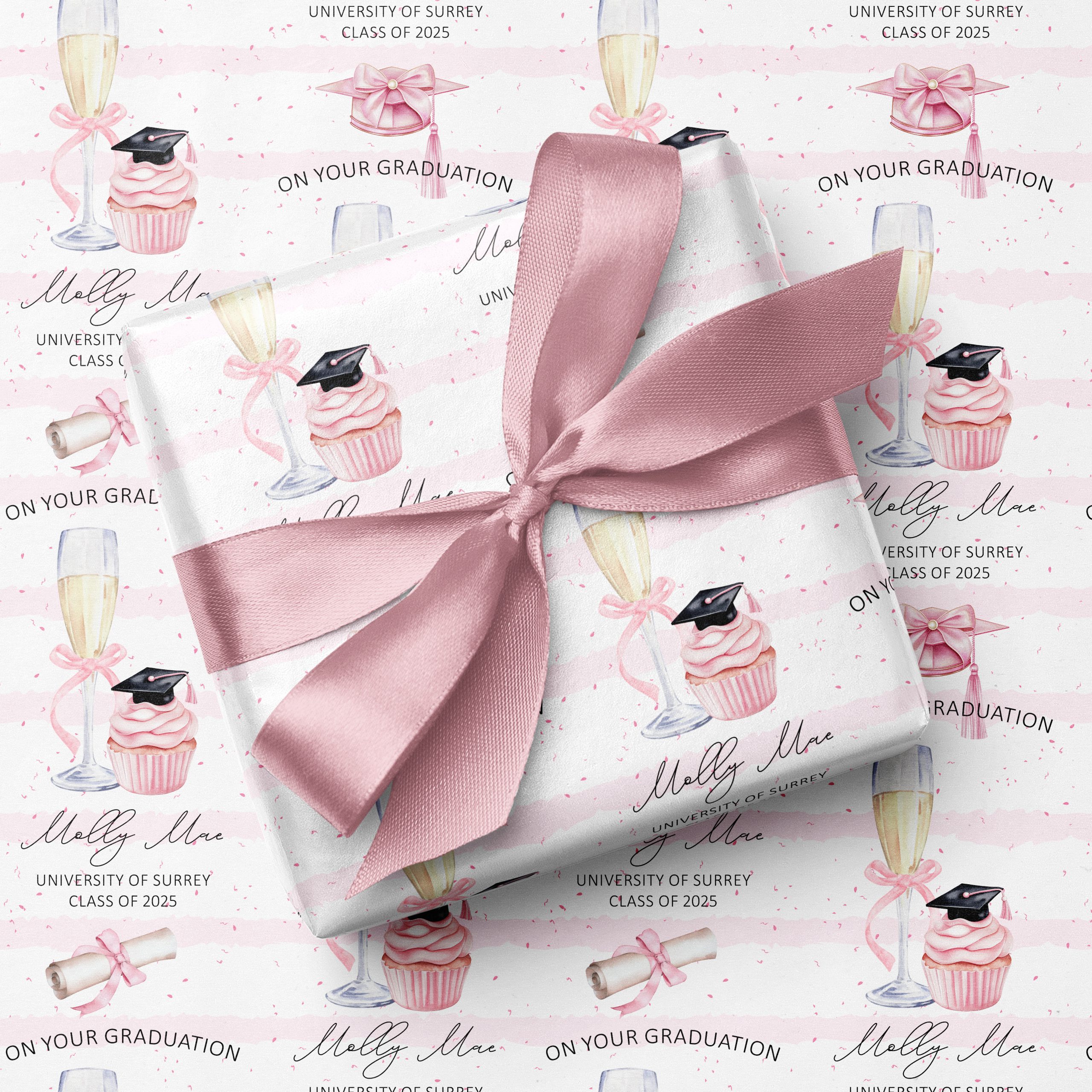 Personalised Pink Champagne Graduation Wrapping Paper