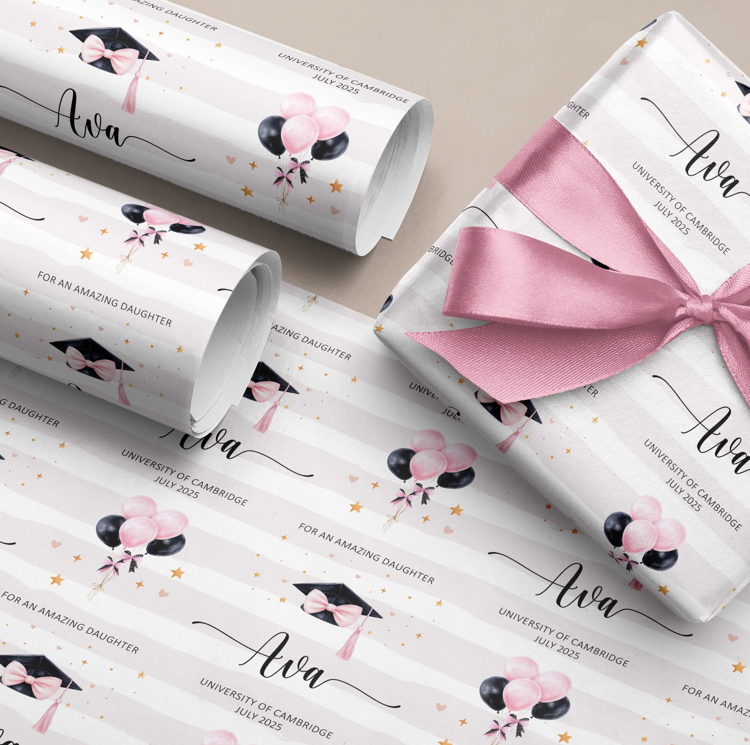 Personalised Pink Graduation Wrapping Paper