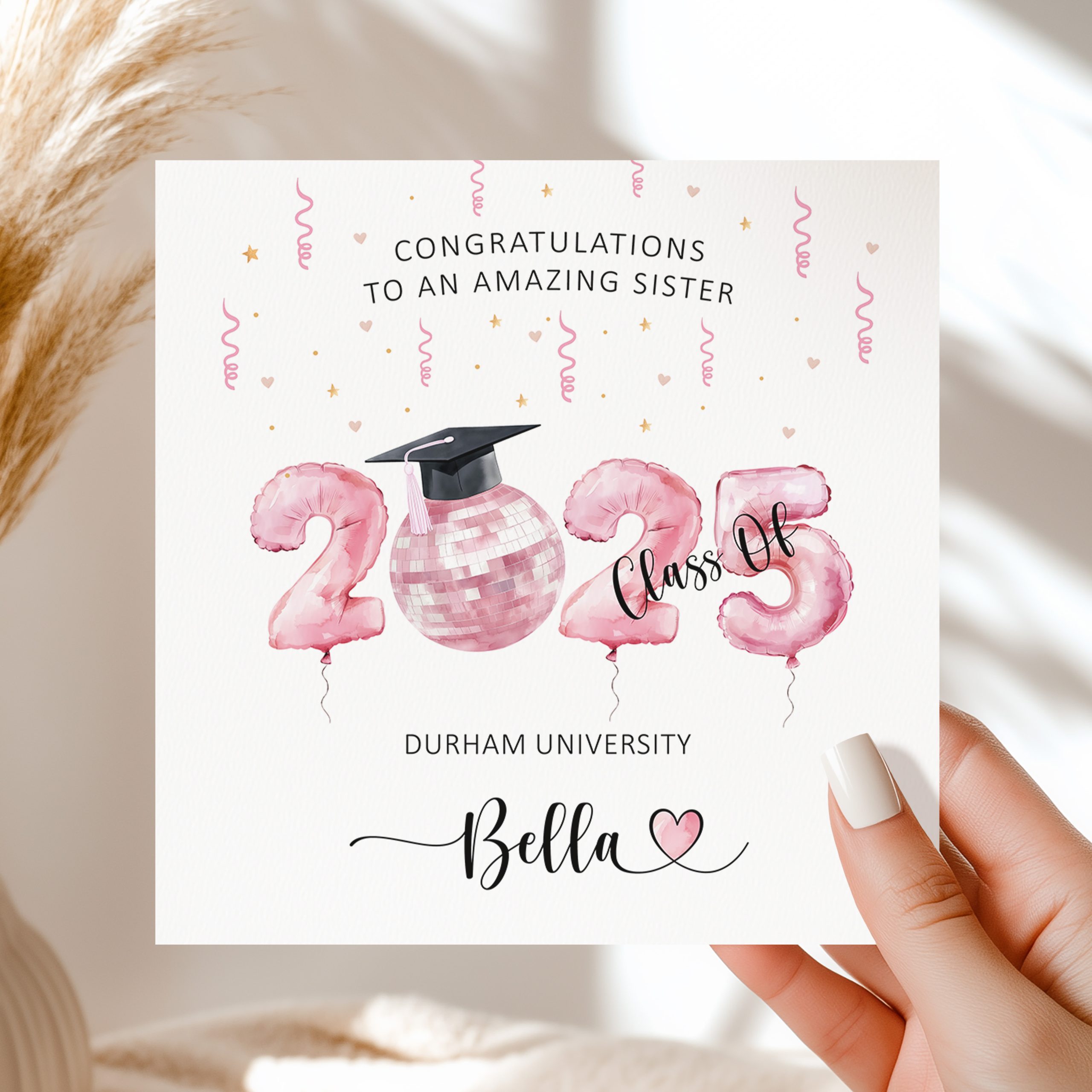 Personalised Pink Graduation Card