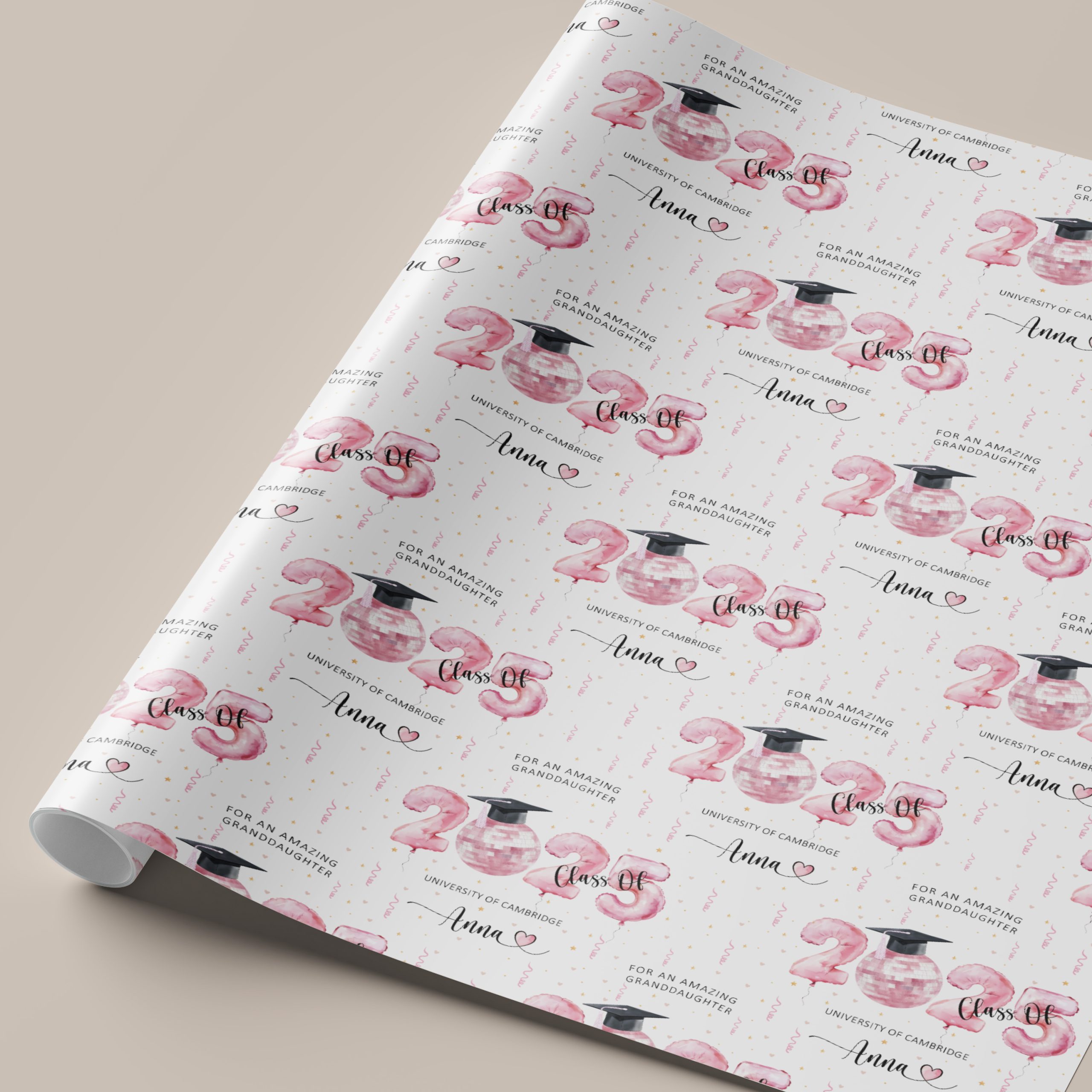 Personalised Pink Graduation Gift Wrapping Paper