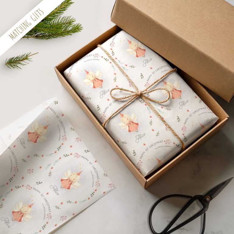 Personalised Girls 1st Christmas Fairy Gift Wrapping Paper
