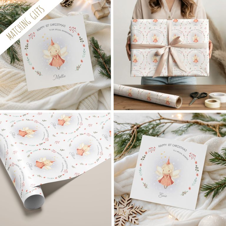 Personalised Girls 1st Christmas Fairy Gift Wrapping Paper