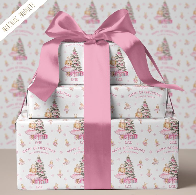 Personalised Girls 1st Christmas Ballerina Gift Wrapping Paper