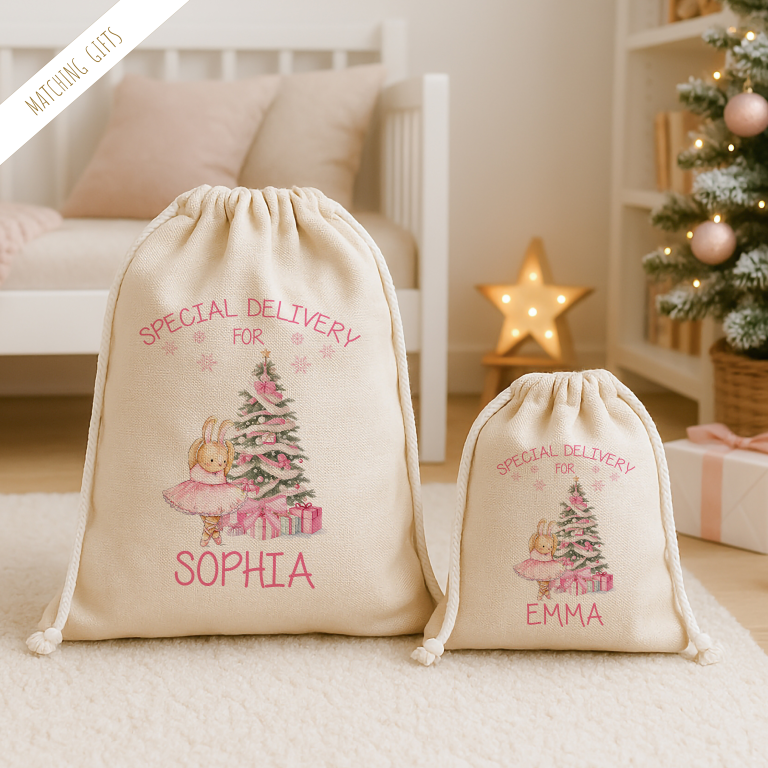 Personalised Girls Pink Ballerina Christmas Santa Sack