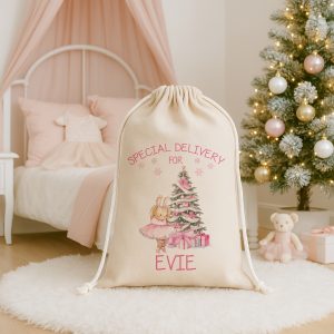 Ballerina Rabbit Pink Tree CHRISTMAS SACK