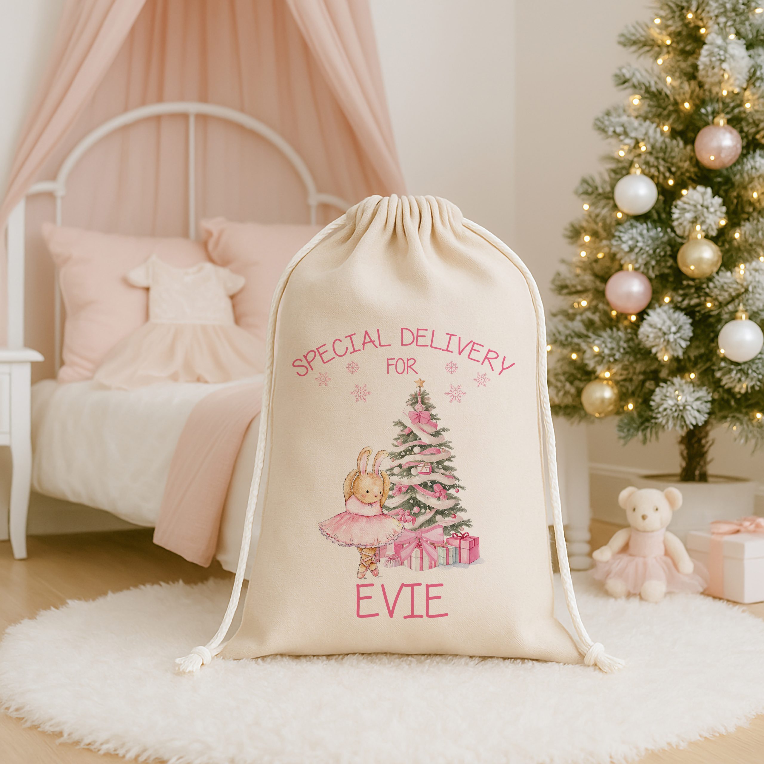 Ballerina Rabbit Pink Tree CHRISTMAS SACK