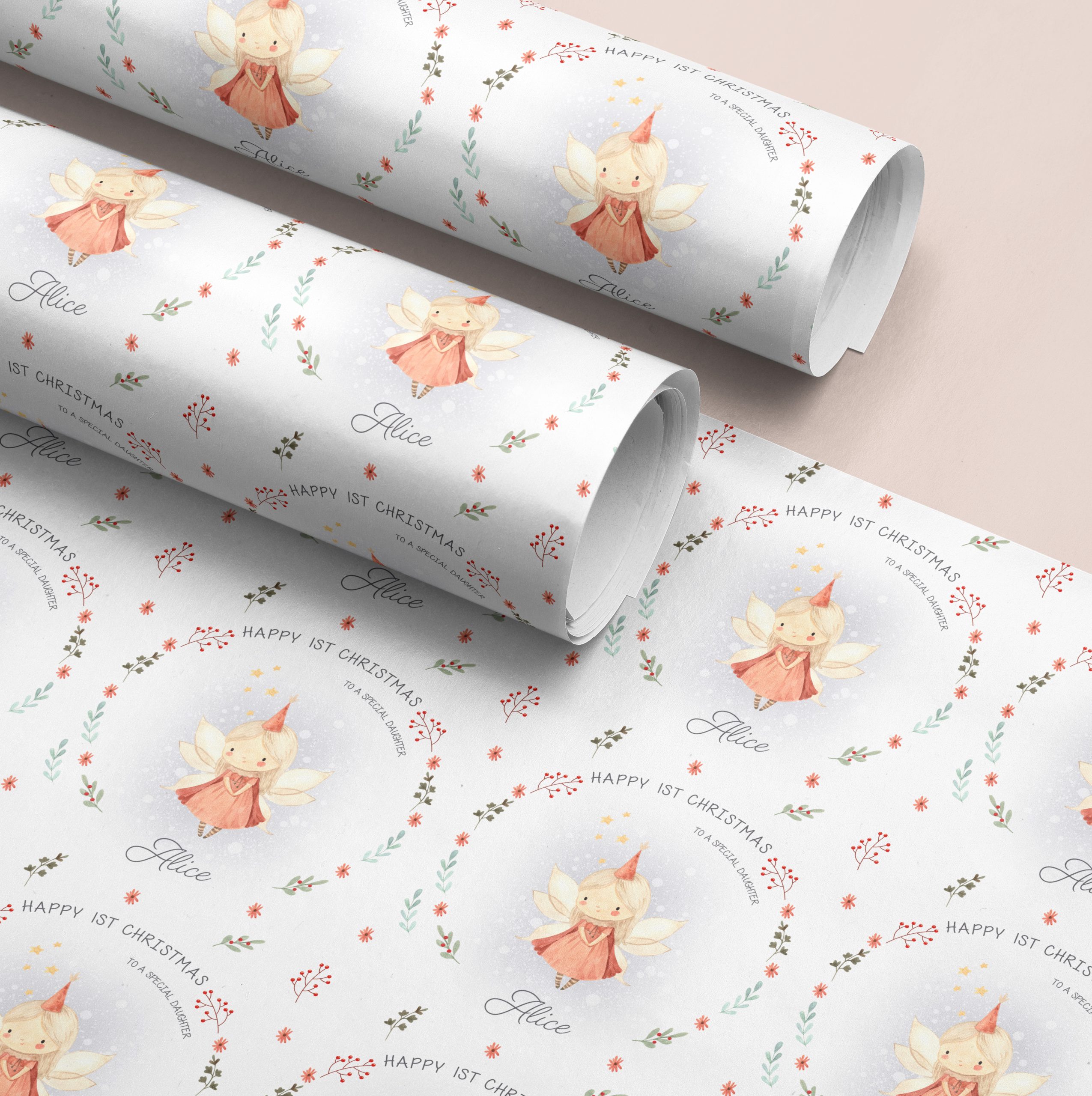 personalised girls fairy christmas wrapping paper