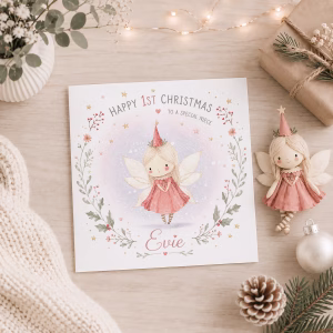 Cute Personalised Baby's First Christmas Fairy Card