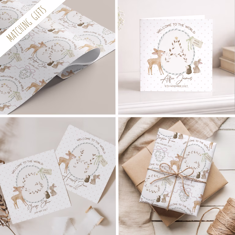 Handmade New Baby Card ‘Woodland Rabbit Alphabet’