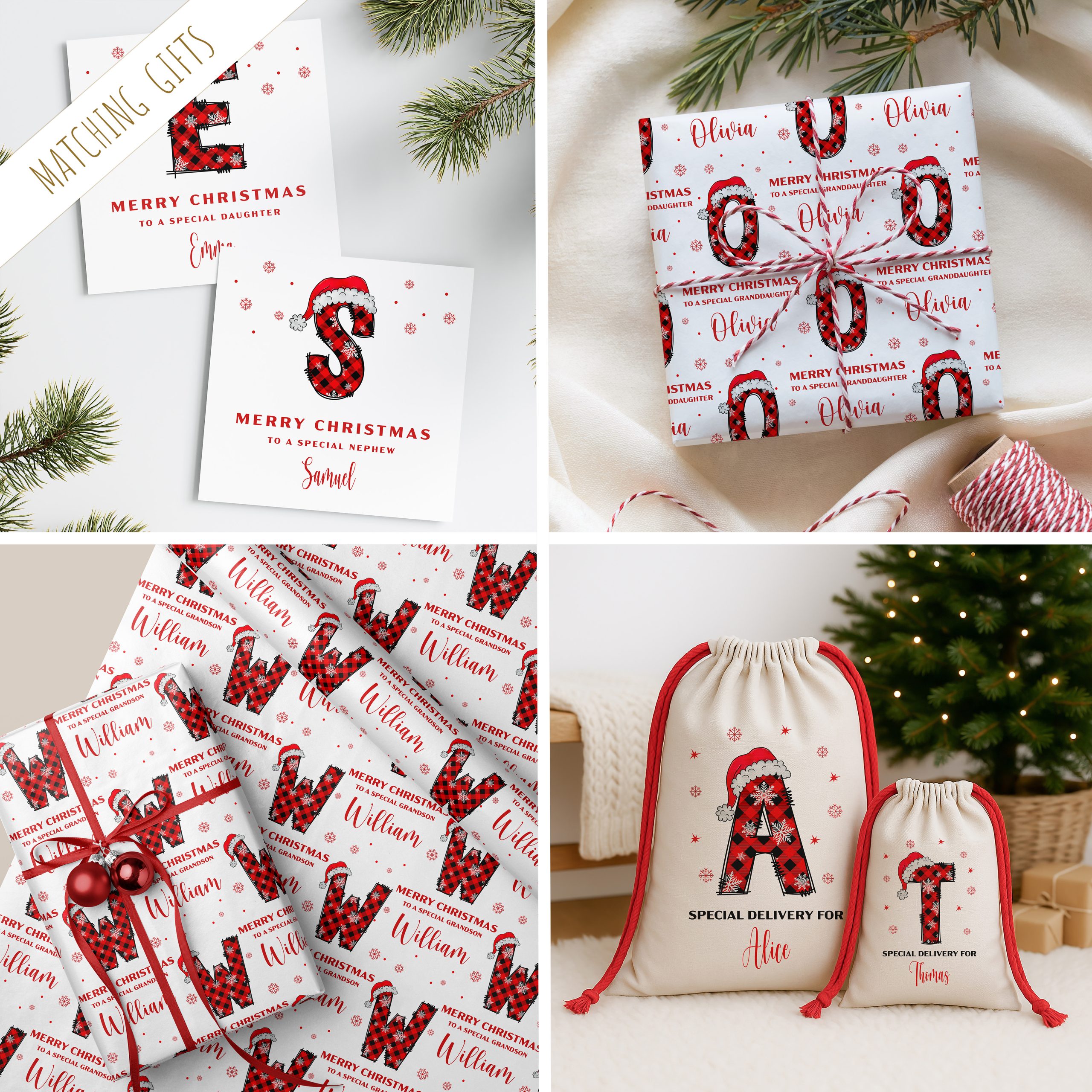 Plaid Alphabet CHRISTMAS SACK