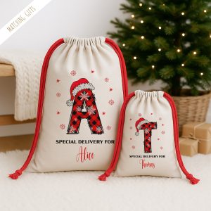 Plaid Alphabet CHRISTMAS SACK