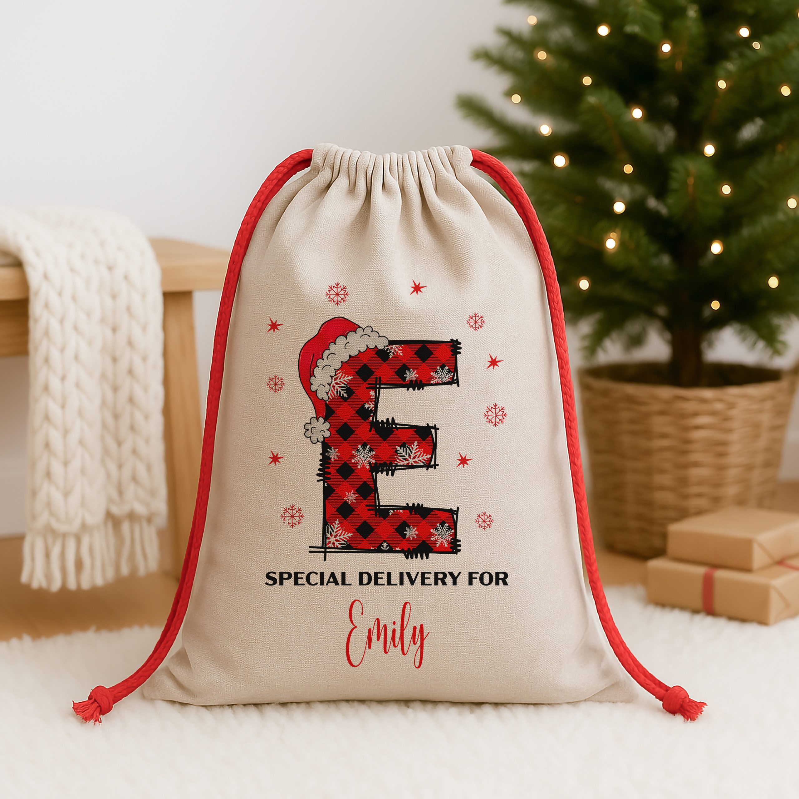 Plaid Alphabet CHRISTMAS SACK