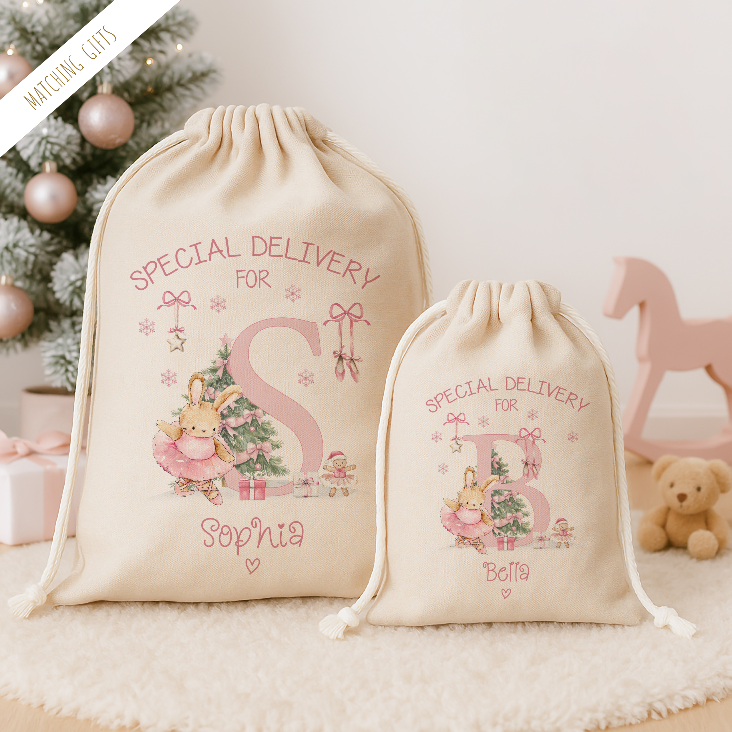 Ballerina Rabbit Pink Tree CHRISTMAS SACK