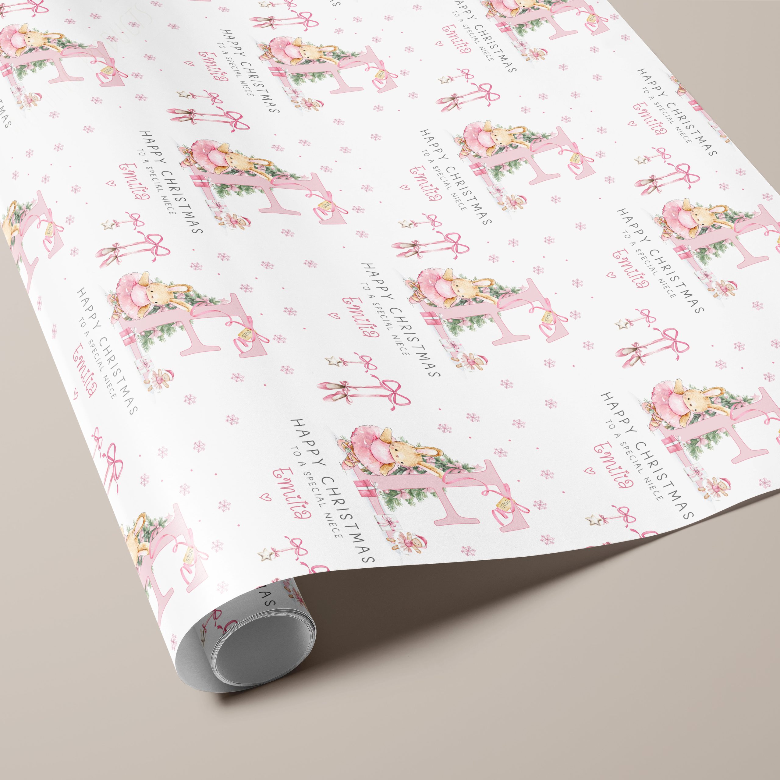 Personalised Pink Ballet Christmas Gift Wrapping Paper