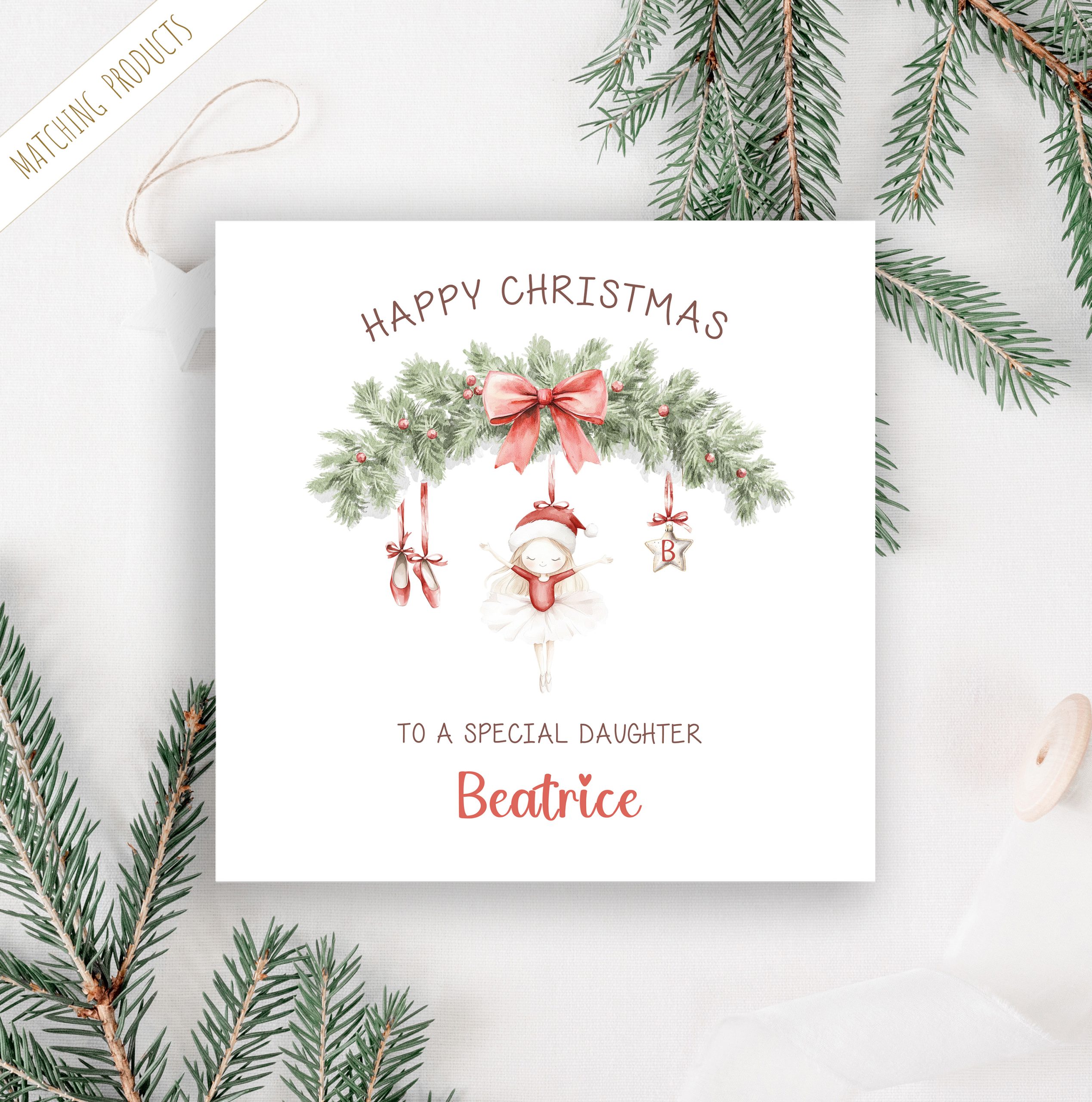 Personalised red ballet Christmas card.