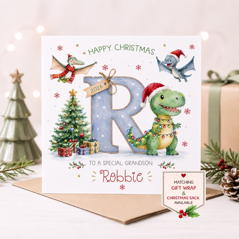 Personalised Dinosaur Christmas Card