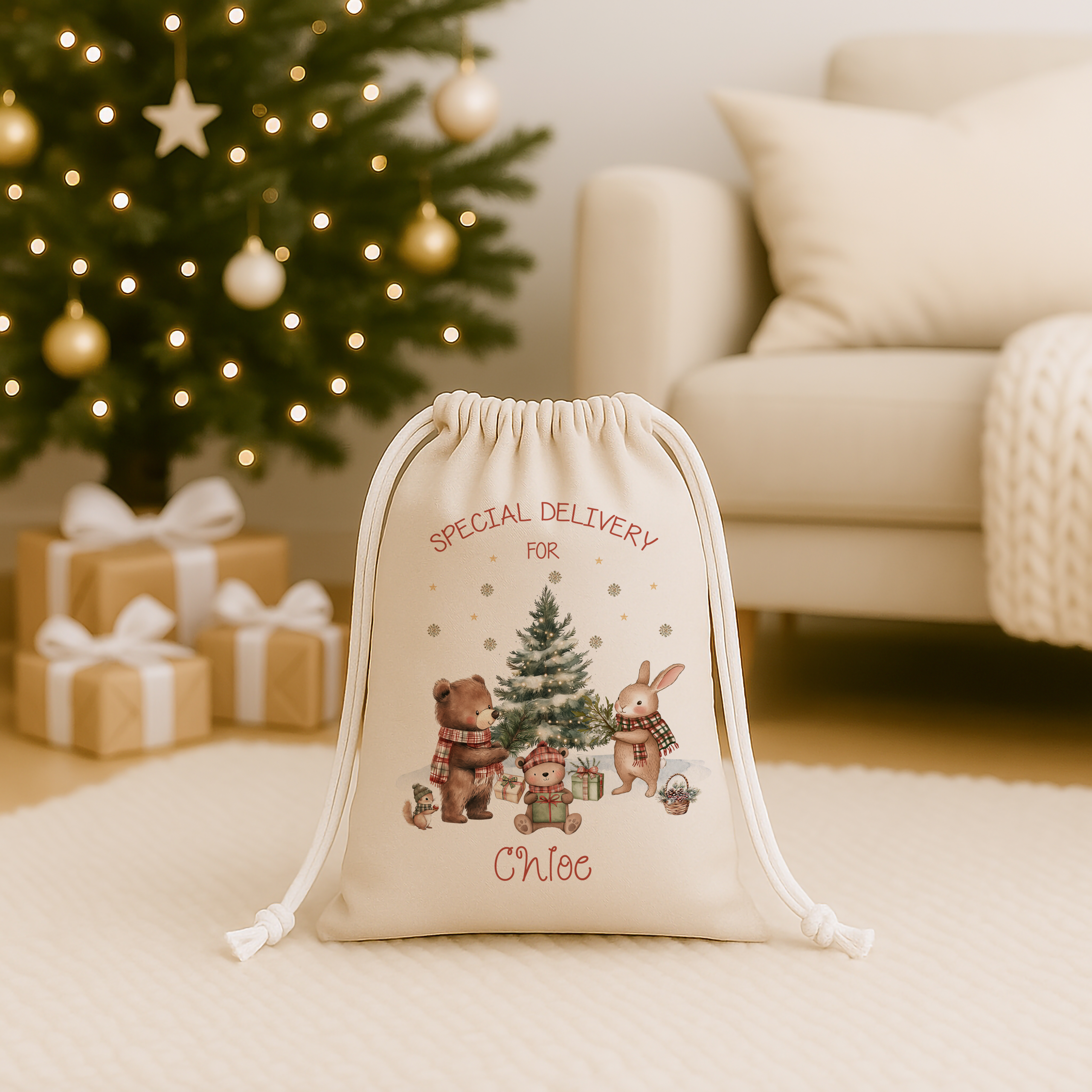 Christmas Woodland Cabin CHRISTMAS SACK