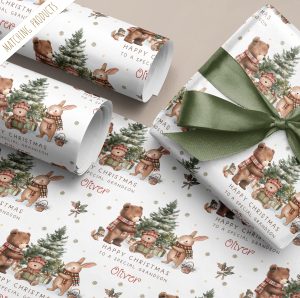Personalised Woodland Animals Christmas Gift Wrapping Paper