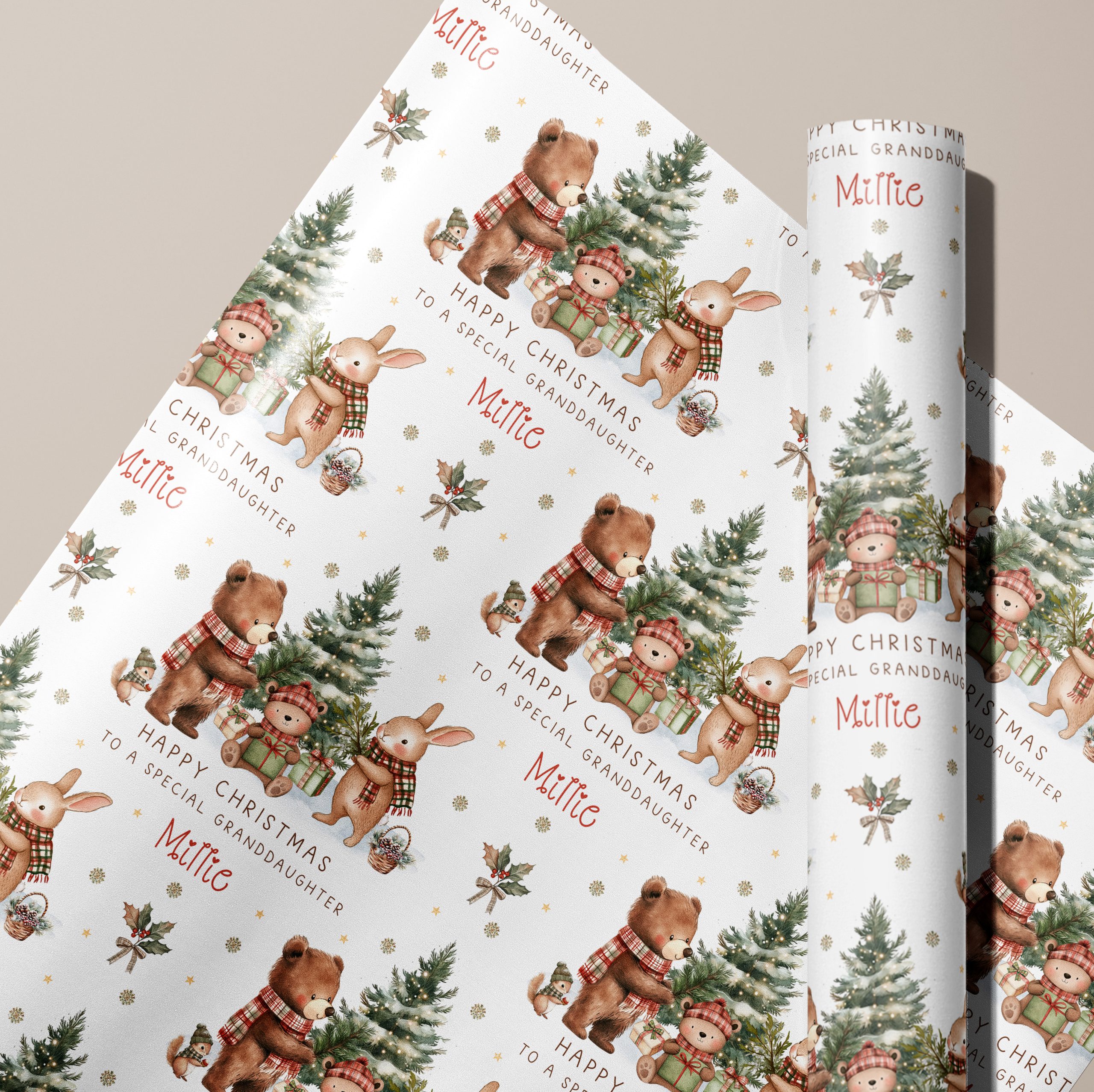Personalised Woodland Animals Christmas Gift Wrapping Paper