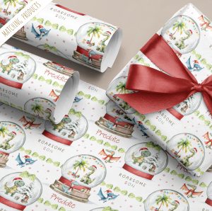 Personalised Dinosaur Snowglobe Christmas Gift Wrapping Paper