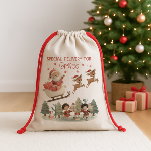 Red Santa & Elves Christmas Sack