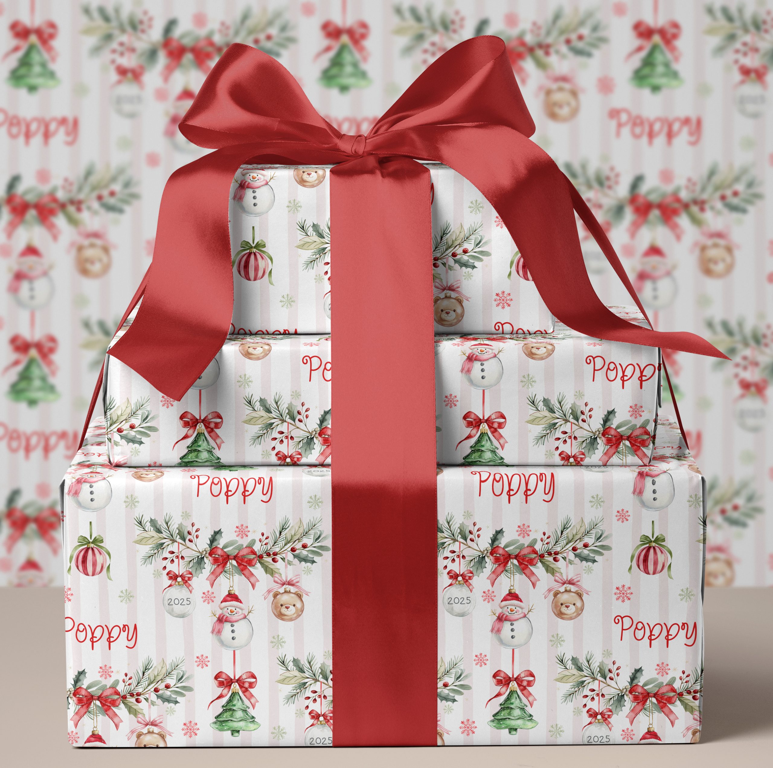 Baby's 1st Personalised Snowman Christmas Gift Wrapping Paper
