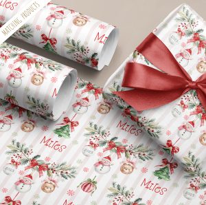 Baby's 1st Personalised Snowman Christmas Gift Wrapping Paper