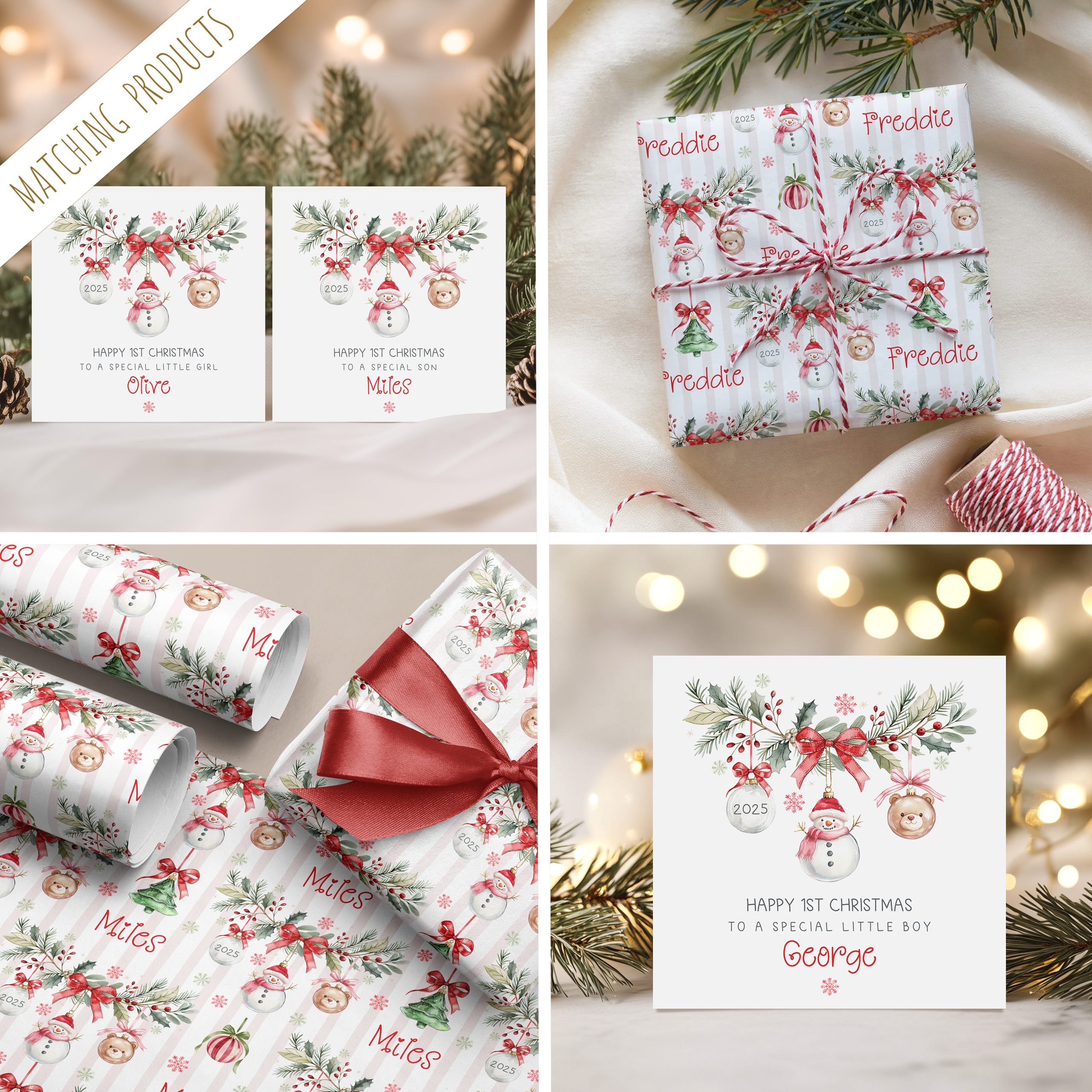 Baby's 1st matching personalised christmas gifts.