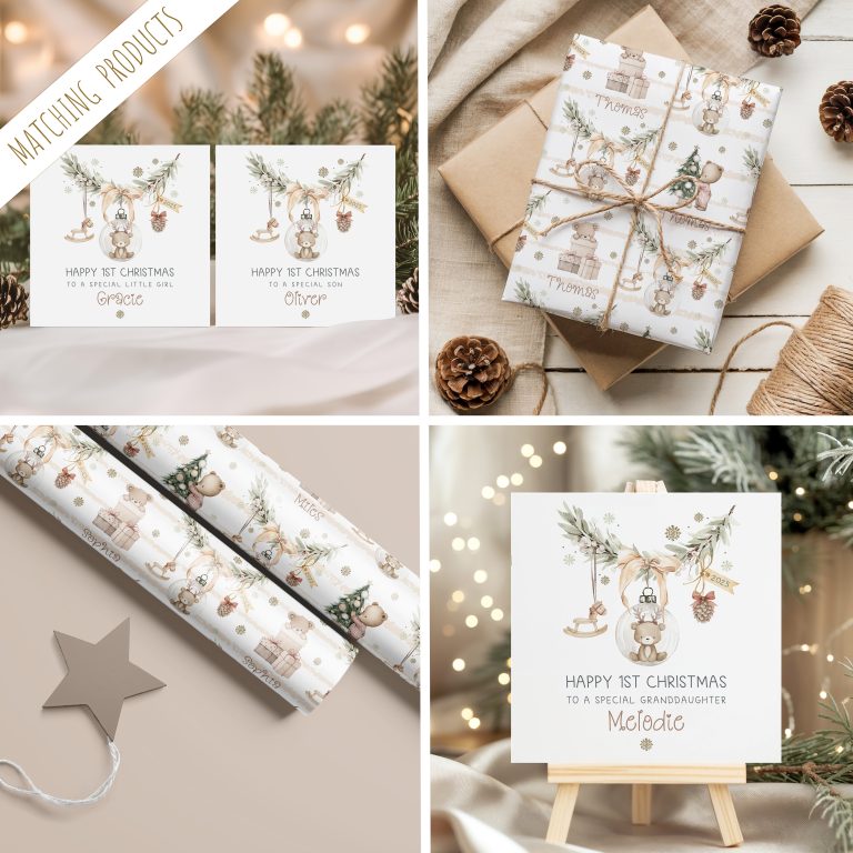 Personalised Baby’s 1st Christmas Teddy Bear Wrapping Paper