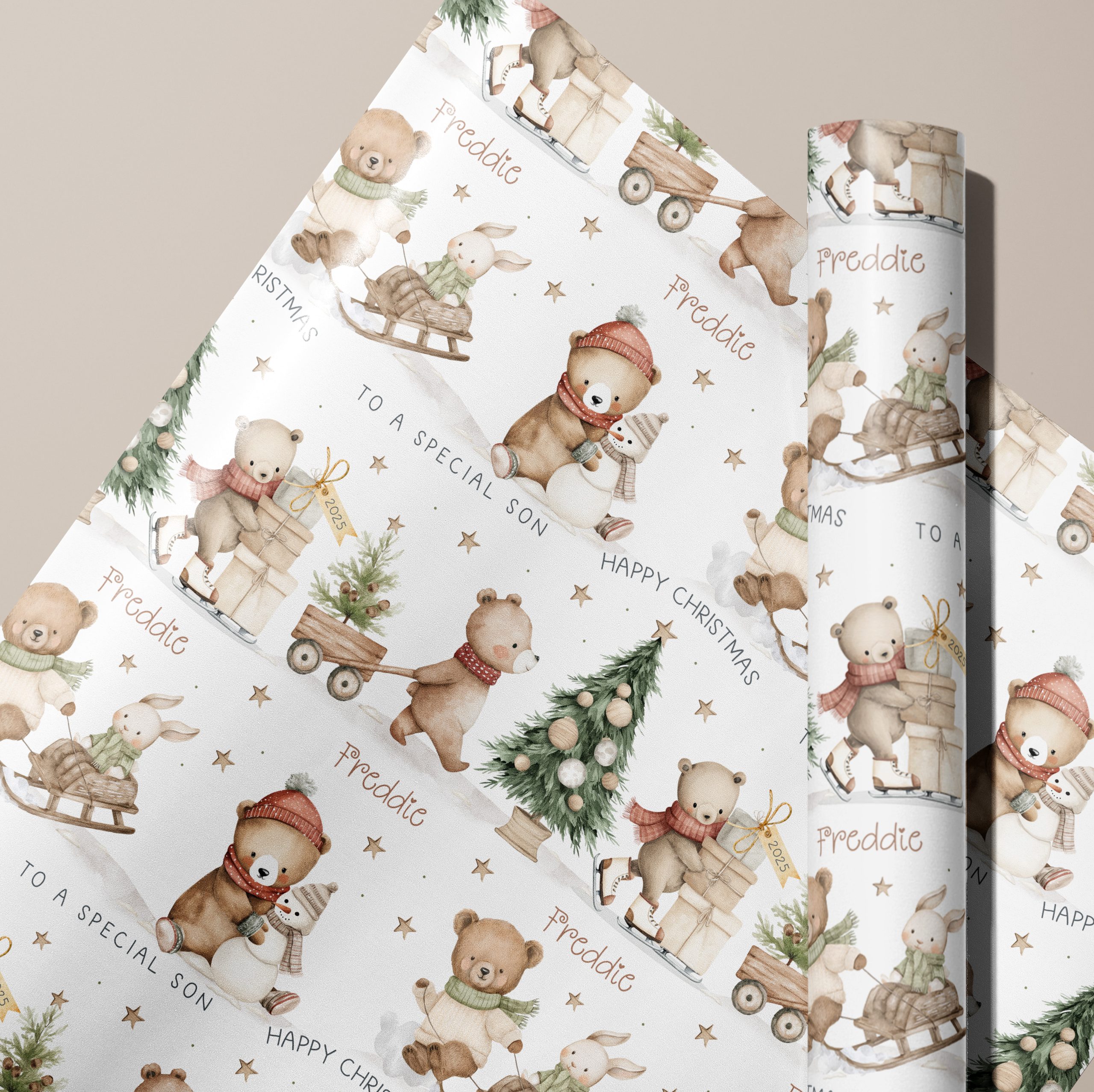 Personalised Teddy Bear Christmas Gift Wrapping Paper