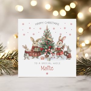 Personalised Festive Rabbits Christmas Card