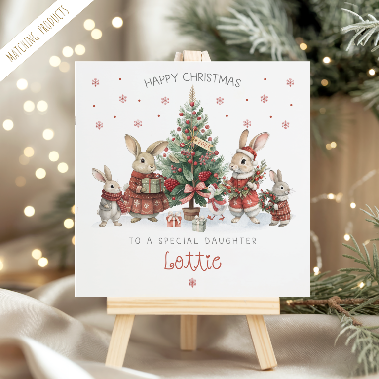 Kids Personalised Rabbits Christmas Card