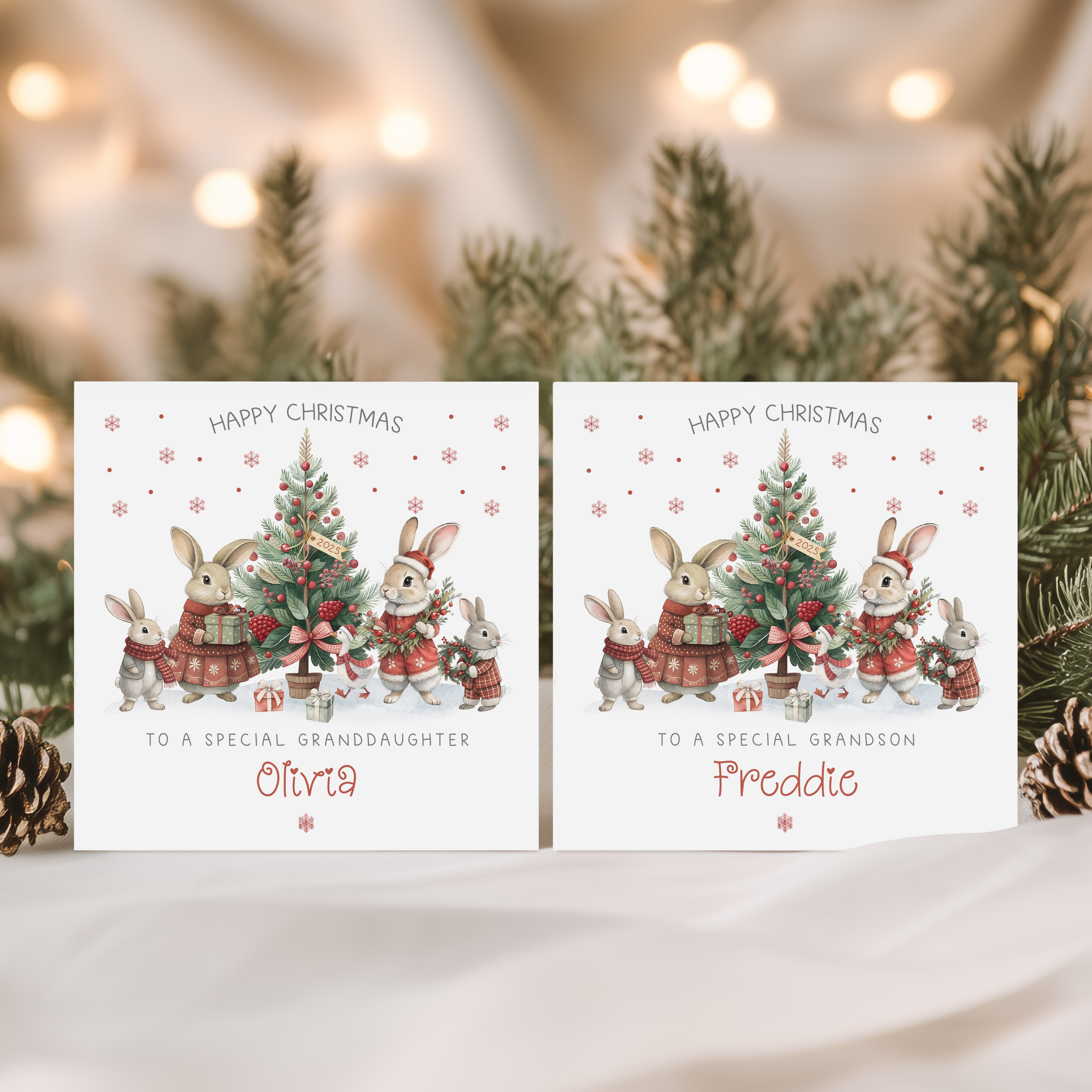 Personalised Festive Rabbits Christmas Card