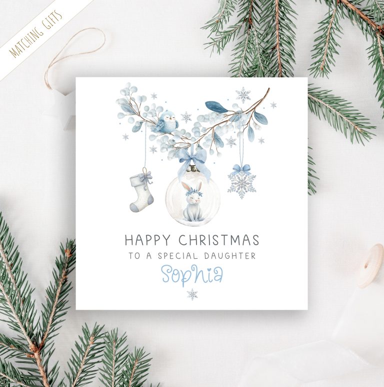Girls Personalised Rabbit Christmas Card