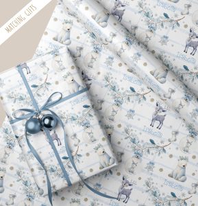 Girls personalised Christmas Gift Wrapping Paper, featuring winter animals