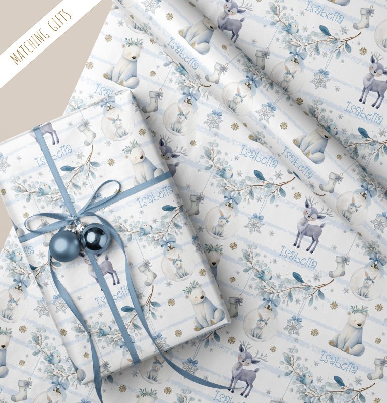 Girls Personalised Rabbit Christmas Gift Wrapping Paper