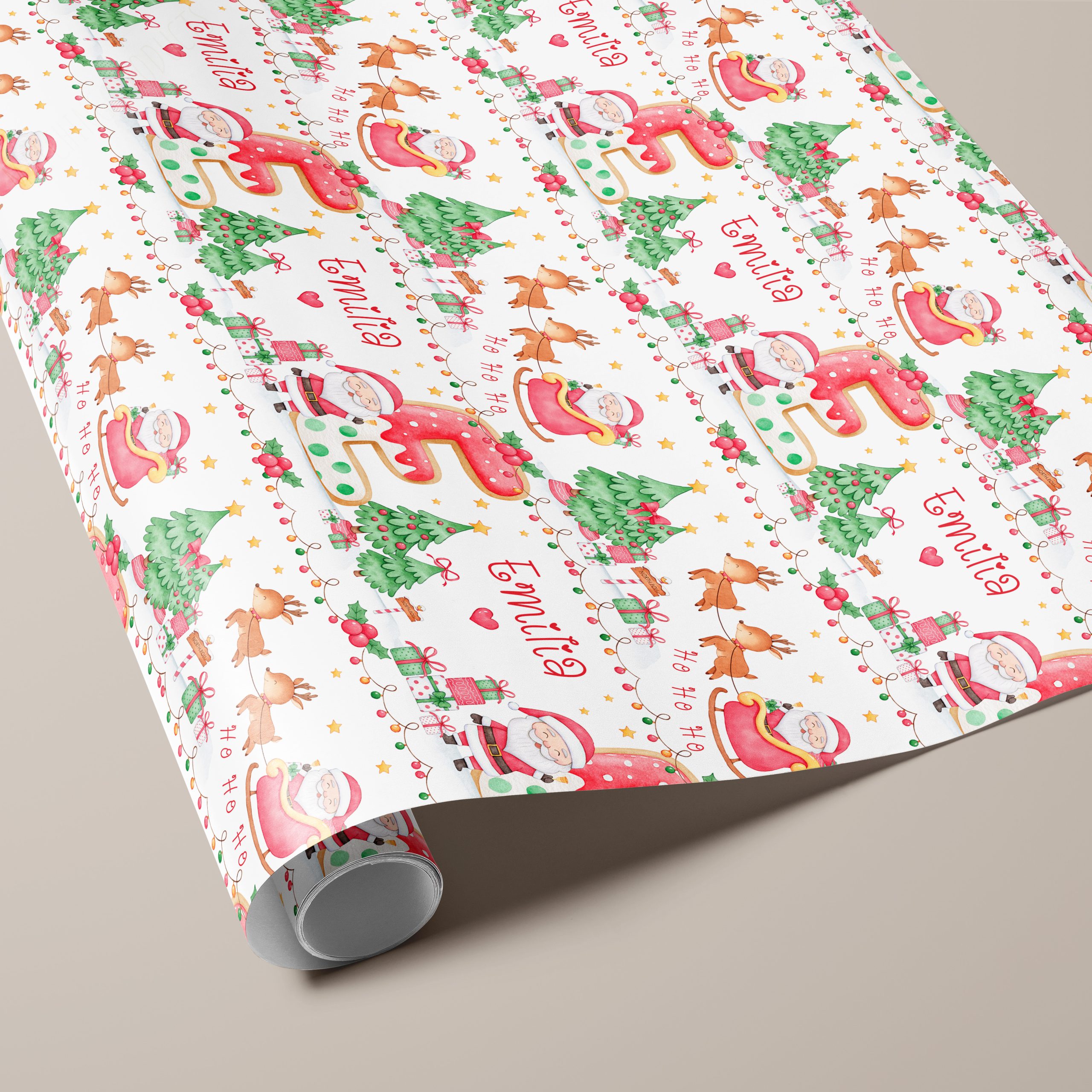 Personalised Santa Claus Cookie Initial Gift Wrapping Paper