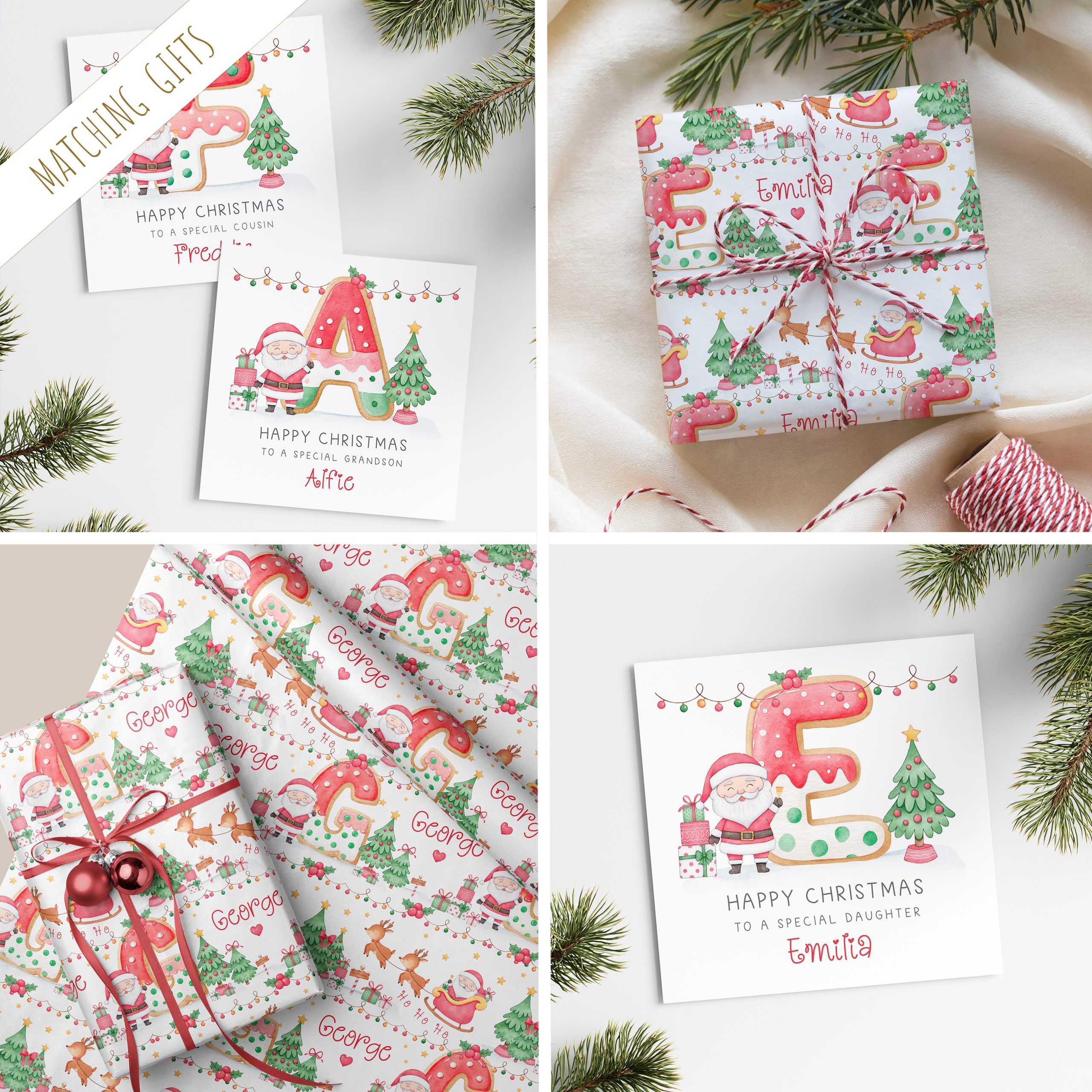 Personalised Santa Claus Cookie Initial Gift Wrapping Paper
