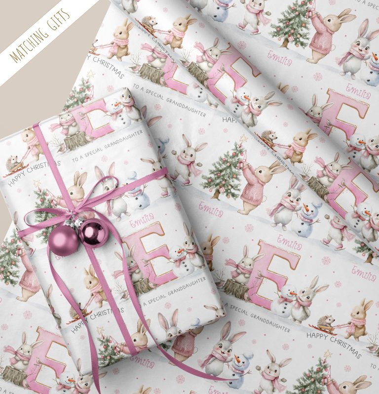 Girls Personalised Pink Gingerbread Christmas Gift Wrapping Paper